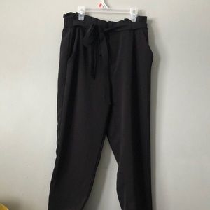 Black paper bag waist cuffed pant